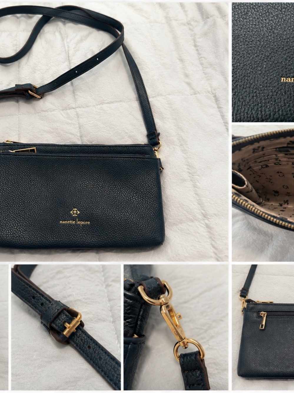 Nanette Lepore Teal Pebbled Leather Crossbody with Gold Hardware